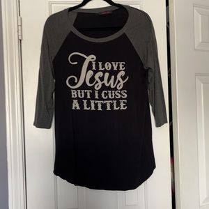 Large black & gray T-shirt 3/4 length sleeve